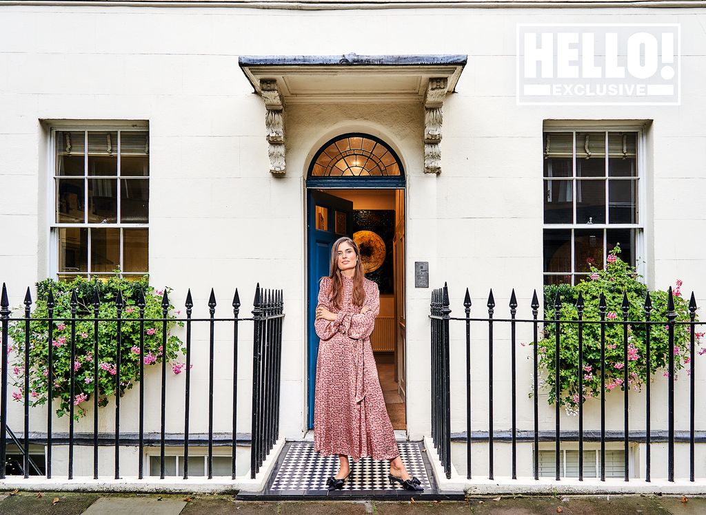 Marine Tanguy posing on front step of Georgian townhouse in Marylebone