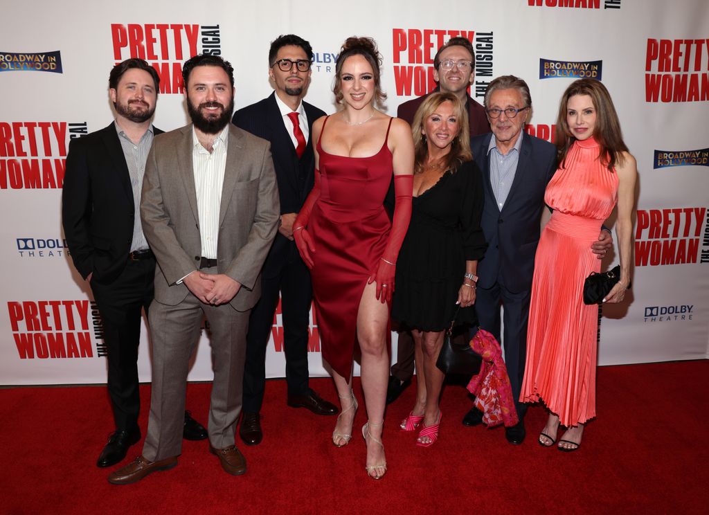 HOLLYWOOD, CALIFORNIA - JUNE 17: Brando Valli, Emilio Valli, cast member Olivia Valli, Antonia Valli, Dario Valli, Frankie Valli and Jackie Jacobs pose at the Los Angeles opening night for "Pretty Woman The Musical" at the Dolby Theatre on June 17, 2022 in Hollywood, California. (Photo by David Livingston/Getty Images)