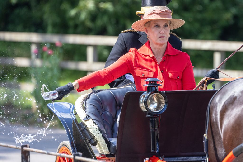 Sophie holding glass while carriage driving