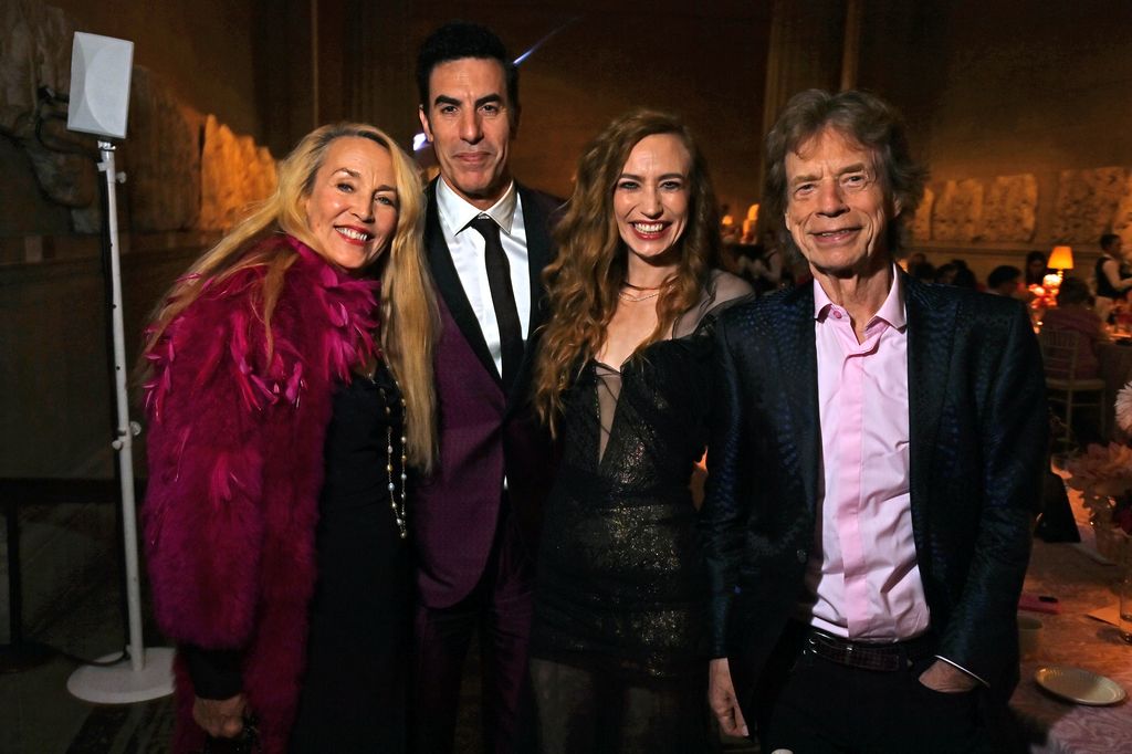 Jerry Hall, Sacha Baron Cohen, Elizabeth Jagger and Sir Mick Jagger attended the British Museum Ball 2025
