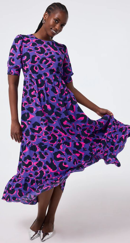 Scamp & Dude Purple with Pink and Black Snow Leopard Maxi Dress