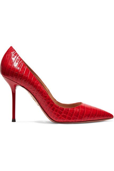 red heeled court shoes