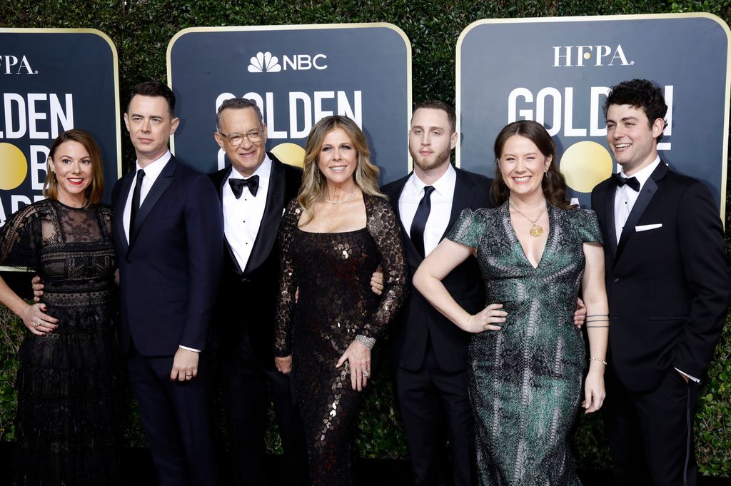 Samantha Bryant, Colin Hanks, Rita Wilson, Tom Hanks, Elizabeth Ann Hanks, Chet Hanks and Truman Theodore Hanks photographed on the red carpet of the 77th Annual Golden Globe Awards at The Beverly Hilton Hotel on January 05, 2020