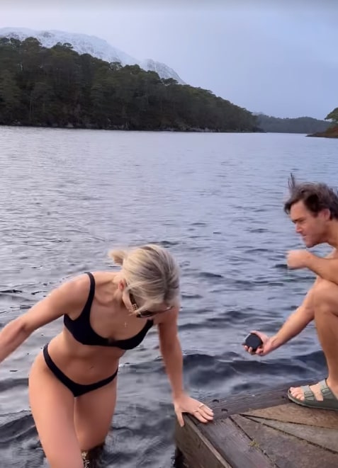 Vogue Williams shares video of cold water swimming on social media