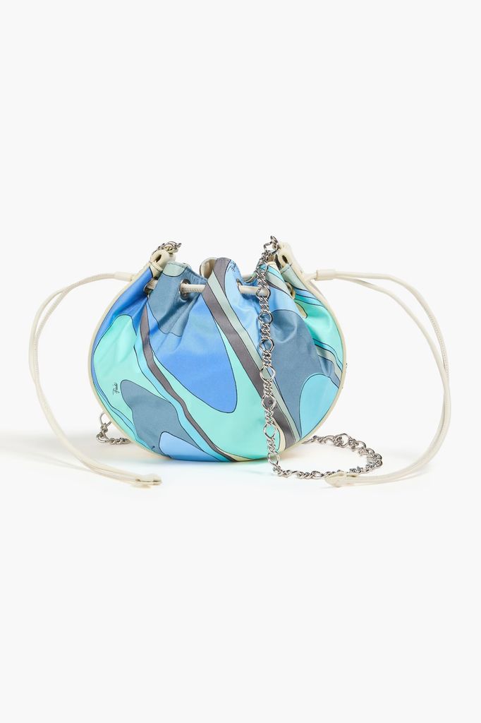 Printed Silk-Twill and Leather Bucket Bag
