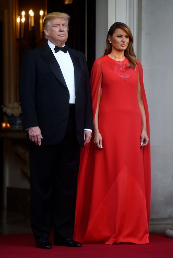 US President Donald Trump and First Lady Melania Trump pose ahead of a dinner at Winfield House for Prince Charles, Prince of Wales and Camilla, Duchess of Cornwall, during their state visit on June 04, 2019 in London, England. 