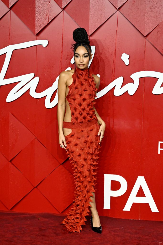 Leigh-Anne Pinnock wearing a red spike dress by Chet Lo 