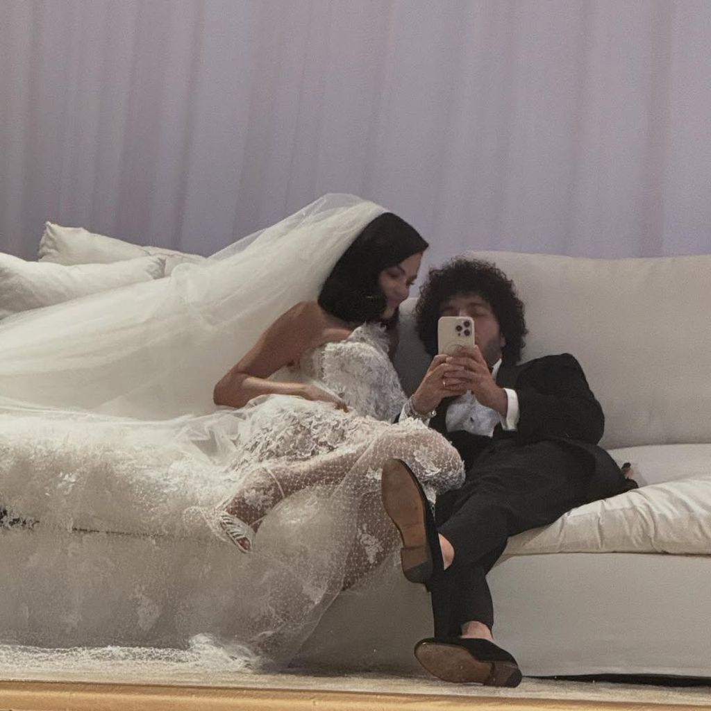 Selena Gomez and Benny Blanco pose for a selfie during their wedding, shared on Instagram