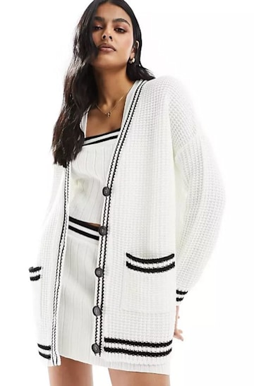 miss selfridge longline constrast trim white cardigan at asos