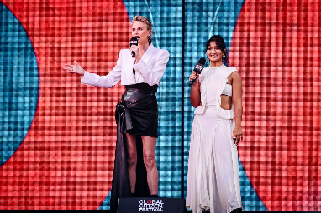 Charlize Theron and Deja Foxx at the 2023 Global Citizen Festival in New York on September 23, 2023 in New York City, New York