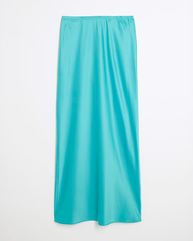 Blue Satin Maxi Skirt