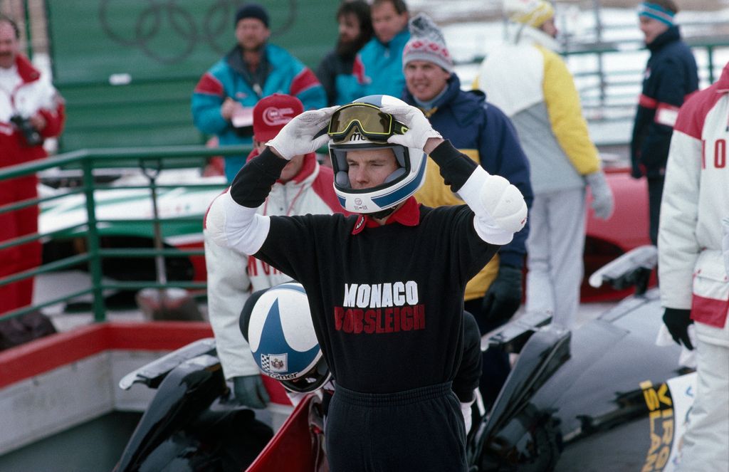 Albert Grimaldi, Prince of Monaco prepares to compete with the Monaco team at the 1988 Winter Olympics