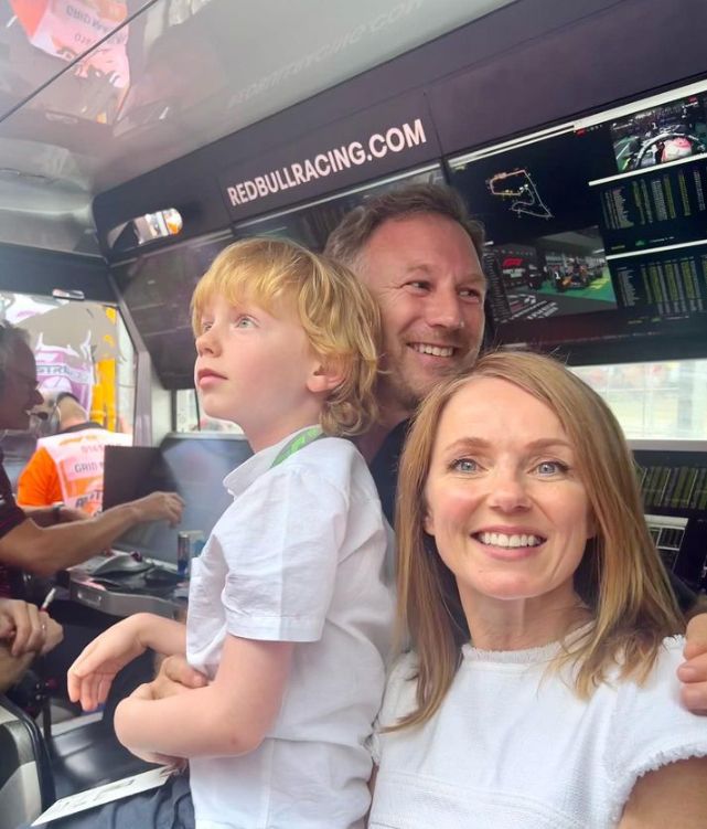 Geri Horner with her husband Christian Horner and son Monty at the Austrian Grand Prix