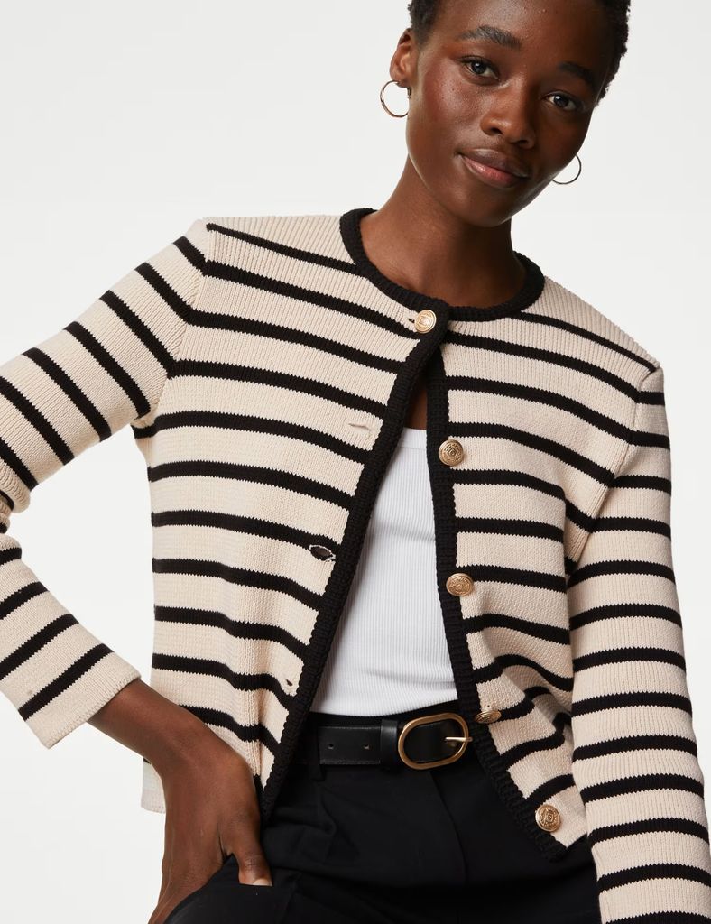 M&S Striped Crew Neck Cardigan