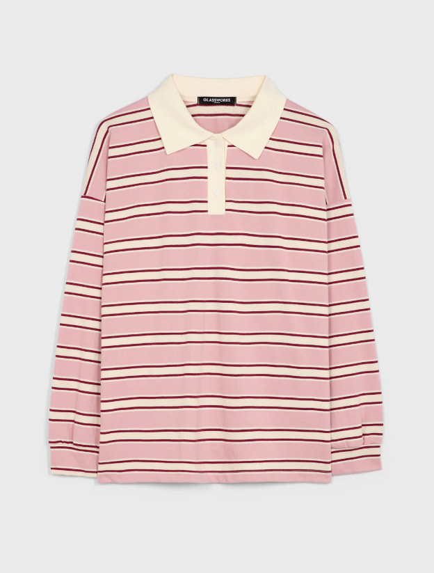 Pink Red and Ivory Striped Rugby Top