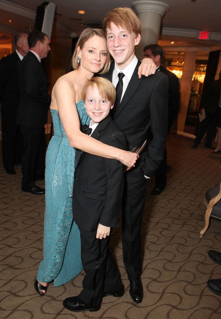 BEVERLY HILLS, CA - JANUARY 15: (L-R) Jodie Foster, Christopher Foster and Charlie Foster at Sony Pictures Golden Globes Party held at The Beverly Hilton Hotel on January 15, 2012 in Beverly Hills, California.  (Photo by Eric Charbonneau/WireImage)