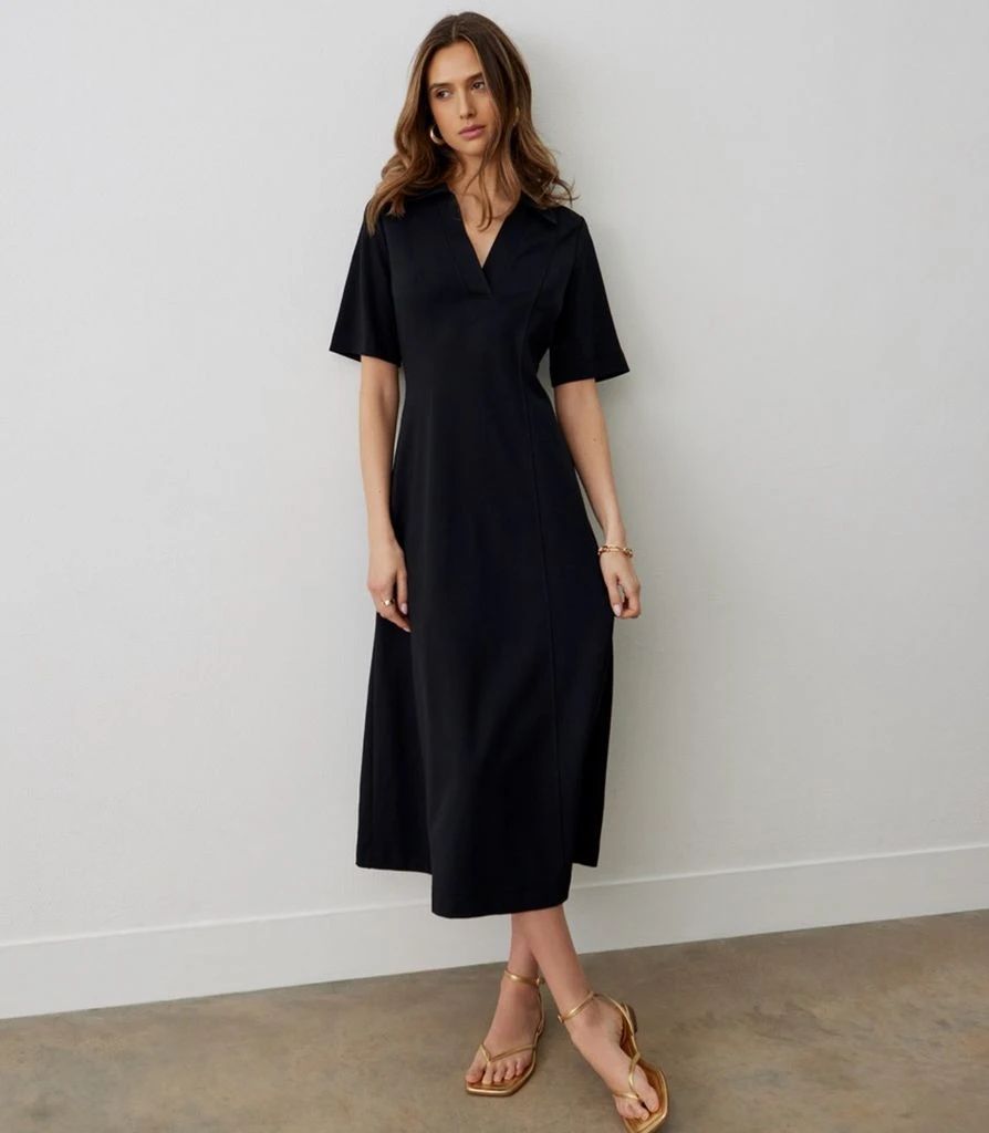Finery Xanthe Black Ponte Jersey Midi Dress
