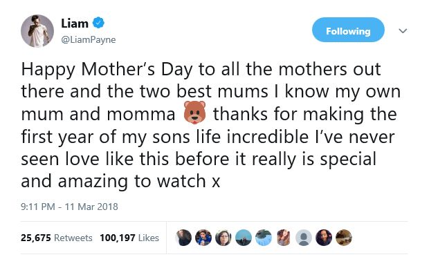 liam payne mothers day message cheryl