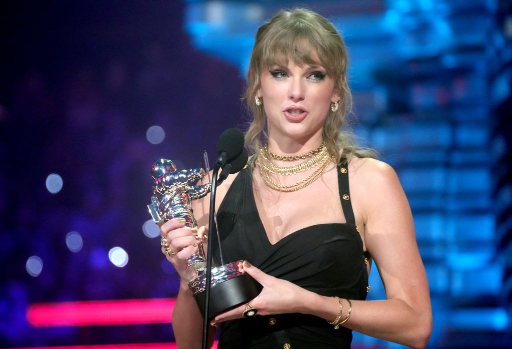 NEWARK, NEW JERSEY - SEPTEMBER 12: Taylor Swift accepts the Song of the Year award for "Anti-Hero"  onstage the 2023 MTV Video Music Awards at Prudential Center on September 12, 2023 in Newark, New Jersey. (Photo by Jeff Kravitz/Getty Images for MTV)
