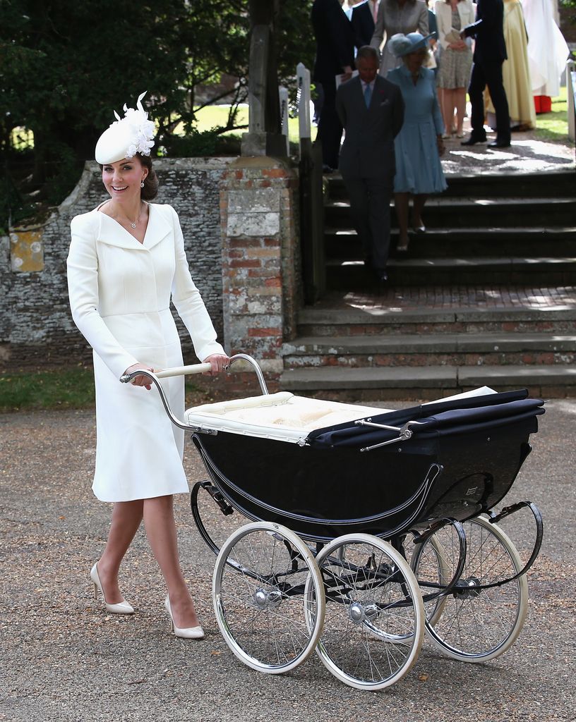 Kate Middleton pushing Princess Charlotte in a Silver Cross pram