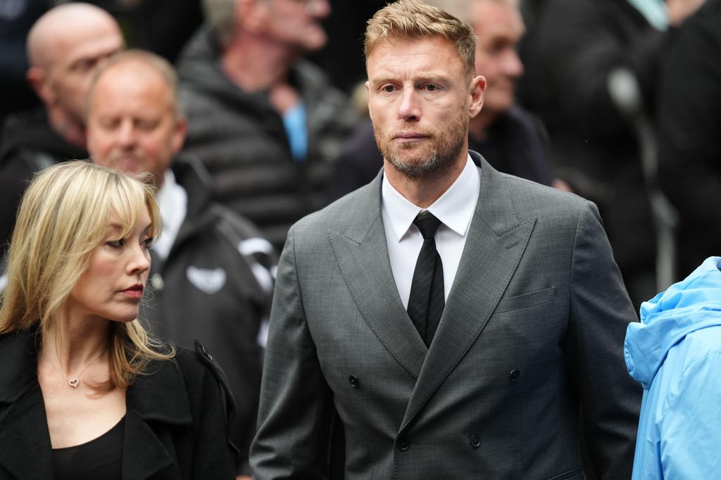 Former cricketer Andrew Flintoff arriving at Ricky Hatton's funeral with his wife Rachael Wools