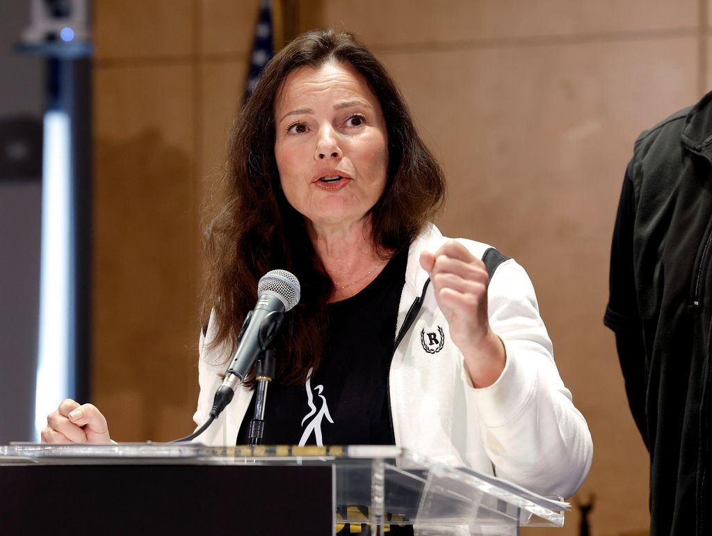 SAG President Fran Drescher speaks as SAG-AFTRA National Board holds a press conference for vote on recommendation to call a strike regarding the TV/Theatrical contract at SAG-AFTRA on July 13, 2023 in Los Angeles, California