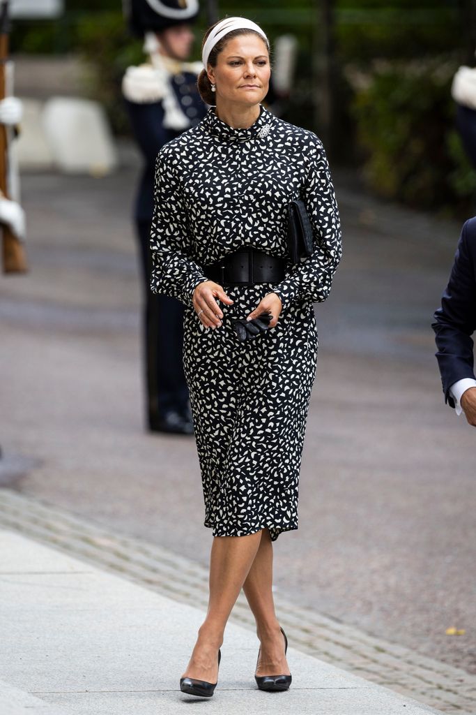 Crown Princess Victoria in spotty black and white dress