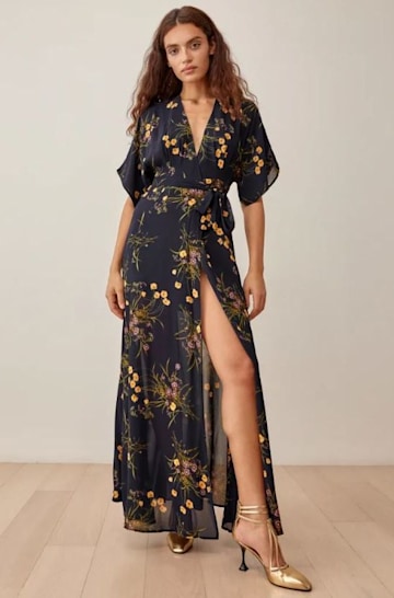 reformation floral wrap dress 