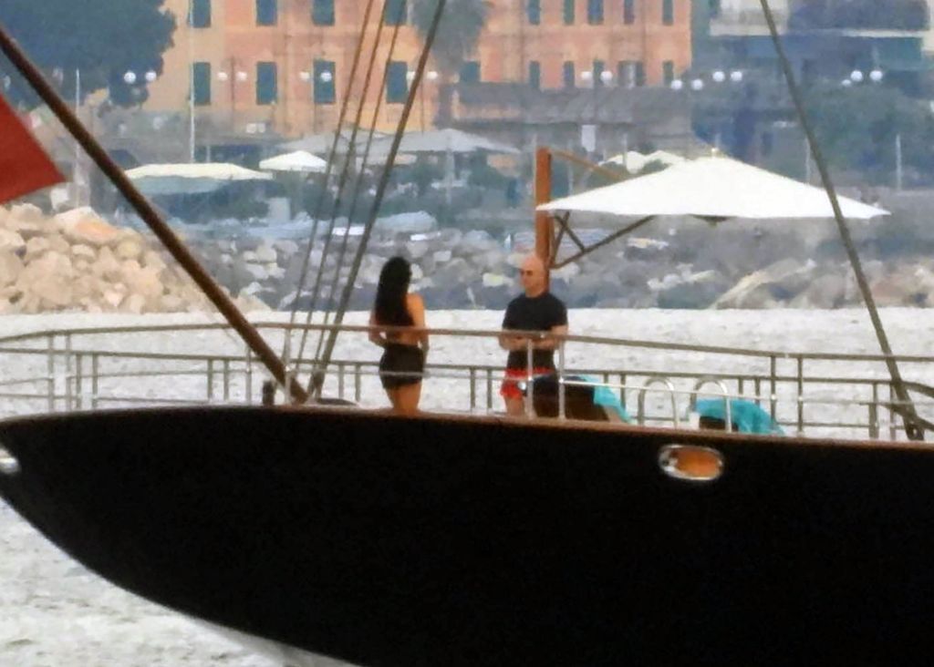 Lauren Sanchez and Jeff Bezos are seen on Jeff Bezos' yacht in Portofino, Italy