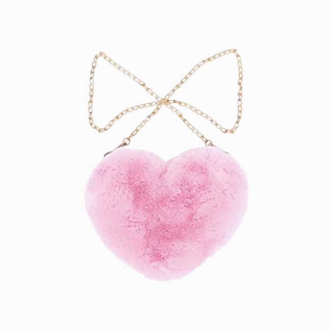 pink faux fur heart shaped bag on amazon