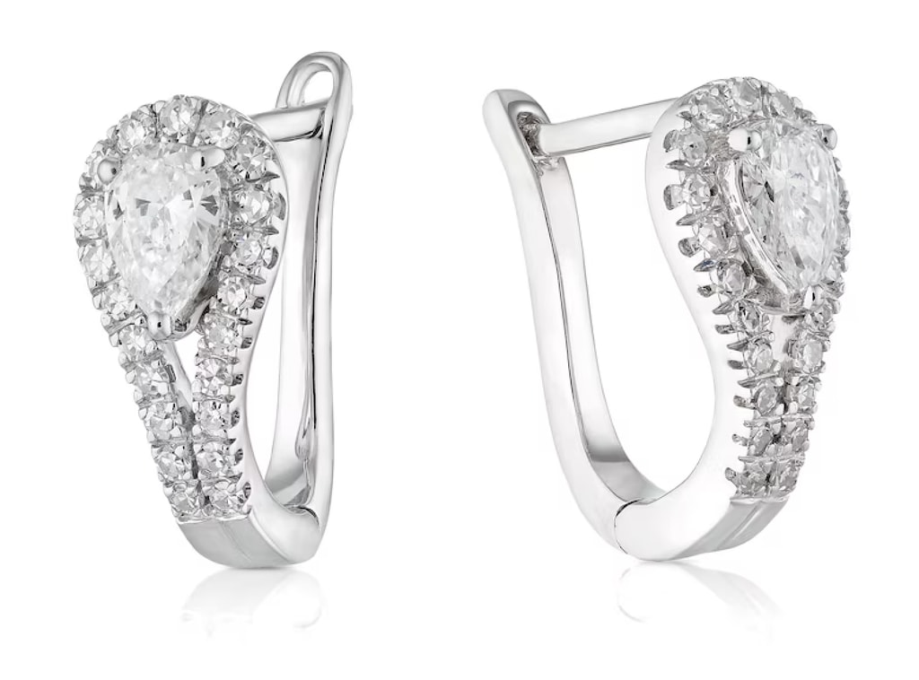 Harriet Sterling Silver 0.45ct Lab-Grown Diamond Pear Halo Huggie Hoop Earrings