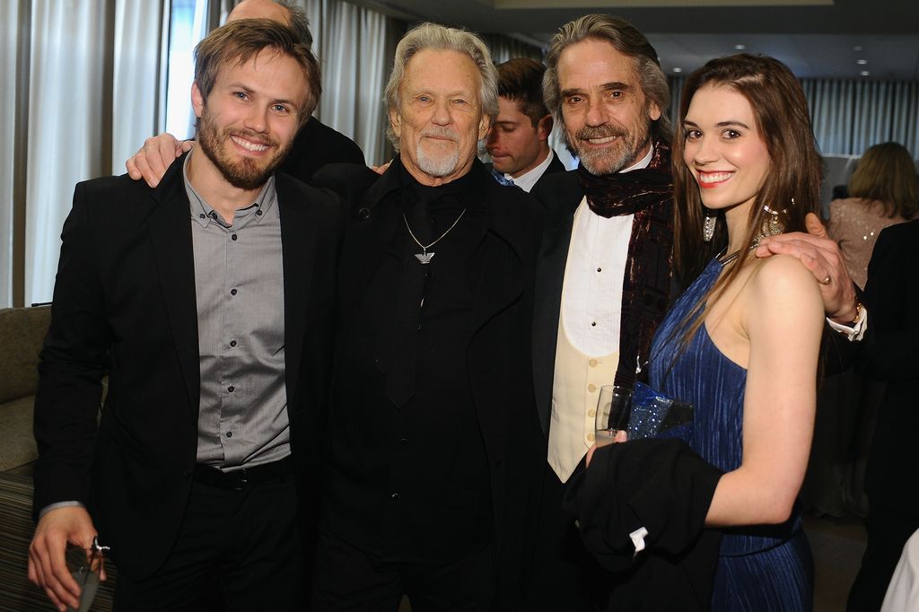 Kristofferson, musician Kris Kristofferson, actor Jeremy Irons and Kimberly Alexander attend the Grey Goose cocktail reception of The Film Society of Lincoln Center's 40th Chaplin Award Gala at Avery Fisher Hall, Lincoln Center on April 22, 2013 in New York City