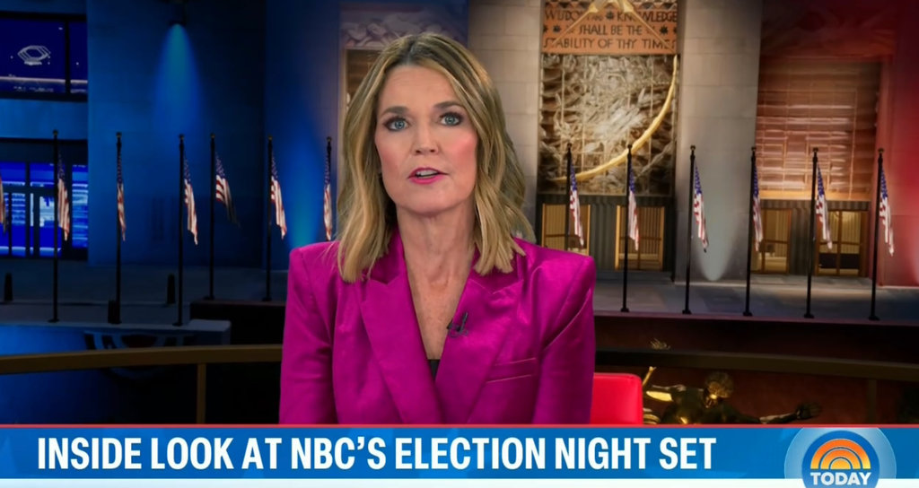 Savannah Guthrie in NBC's Election Night Headquarters at 30 Rockefeller Centre Plaza