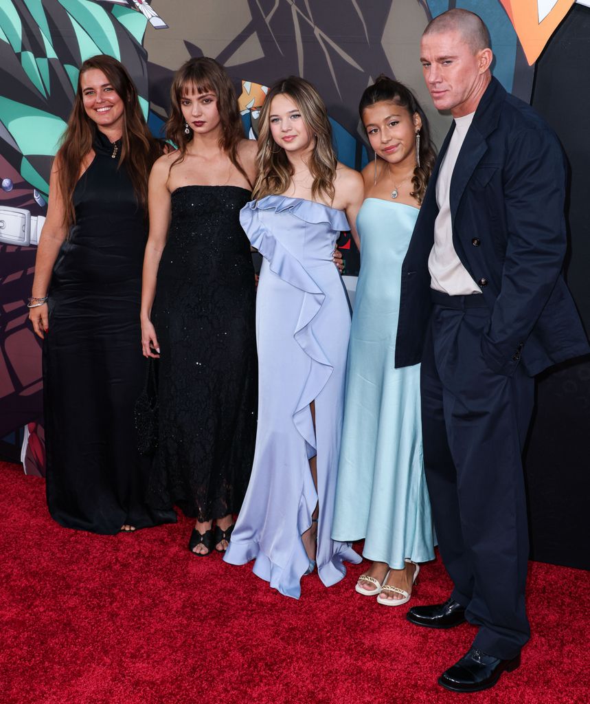 Inka Williams in black dress, Channing Tatum in navy suit, Everly Tatum in blue dress at the Los Angeles Premiere Of Crunchyroll's 'Demon Slayer: Kimetsu No Yaiba Infinity Castle' held at the TCL Chinese Theatre 