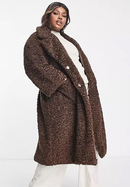 plus size brown longline coat