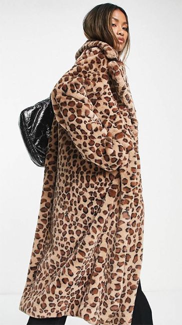 Asos faux fur leopard print coat