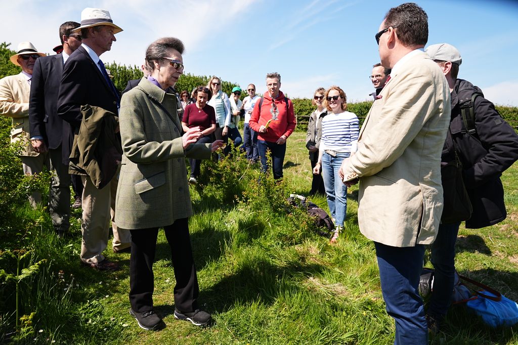 Princess Anne and Vice Admiral Sir Timothy Laurence speaks to French tourists as she attends commemorations in Sark