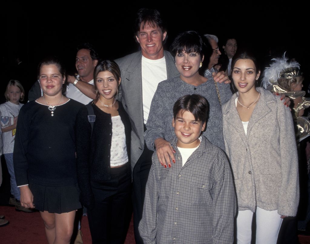 Khloe Kardashian, Kourtney Kardashian, Bruce Jenner, Kris Kardashian, Robert Kardashian and Kim Kardashian on October 2, 1995, one day before OJ Simpson's acquittal was announced