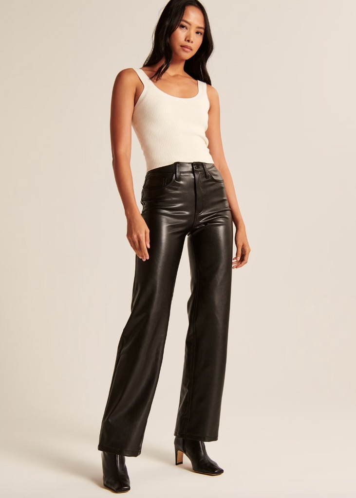 Black faux leather bootleg trouser | River Island