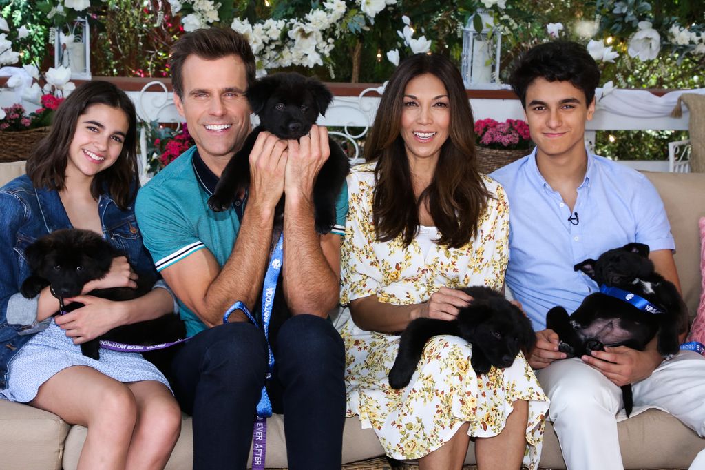 Leila Emmanuelle Mathison, Cameron Mathison, Vanessa Arevalo and Lucas Arthur Mathison on the set of Hallmark's "Home & Family" at Universal Studios Hollywood on June 13, 2019 in Universal City, California.