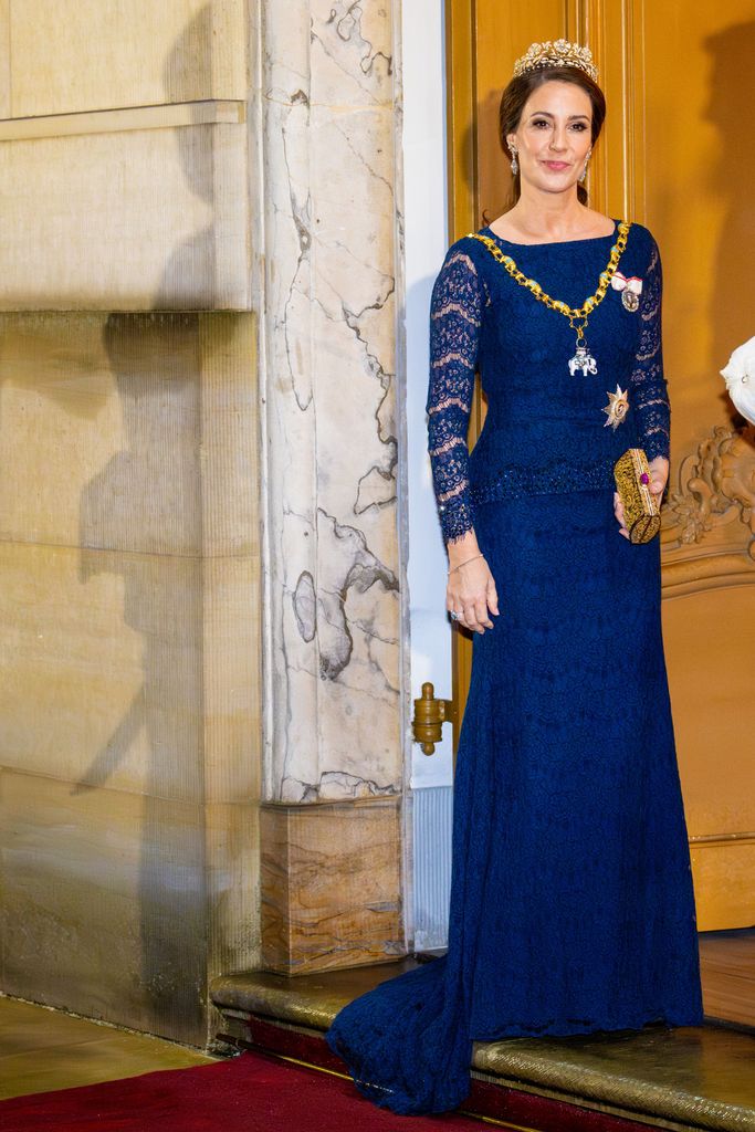 Princess Marie of Denmark in a blue dress and a diamond tiara