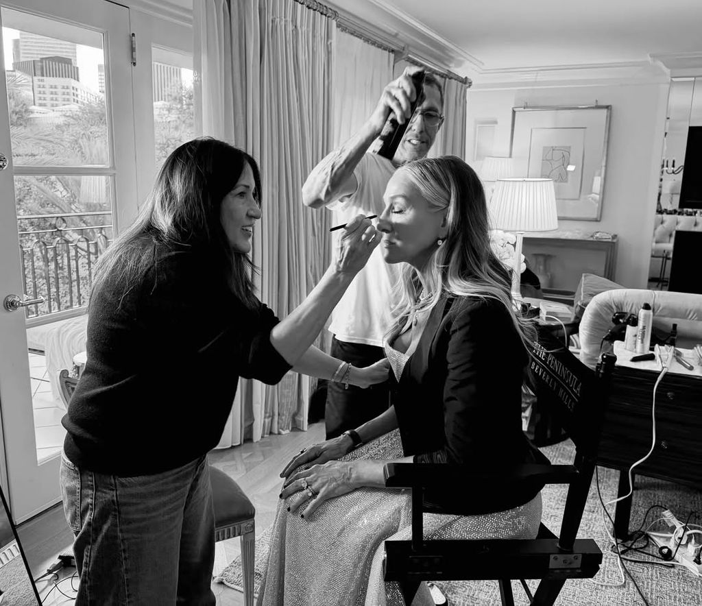 Sarah Jessica Parker getting her makeup and hair done