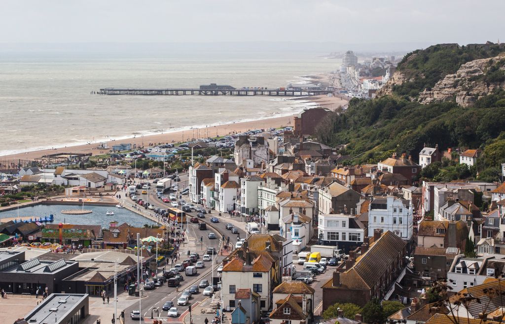 aerial view of hastings seafront