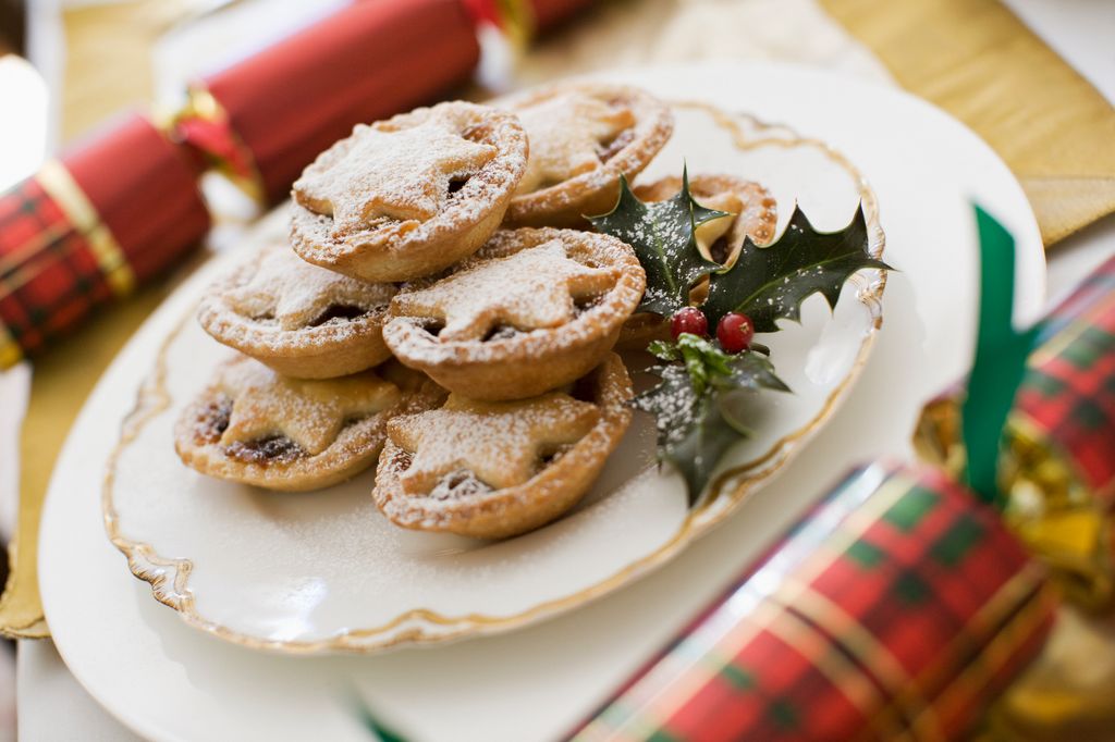Mince pies on a festive plate
