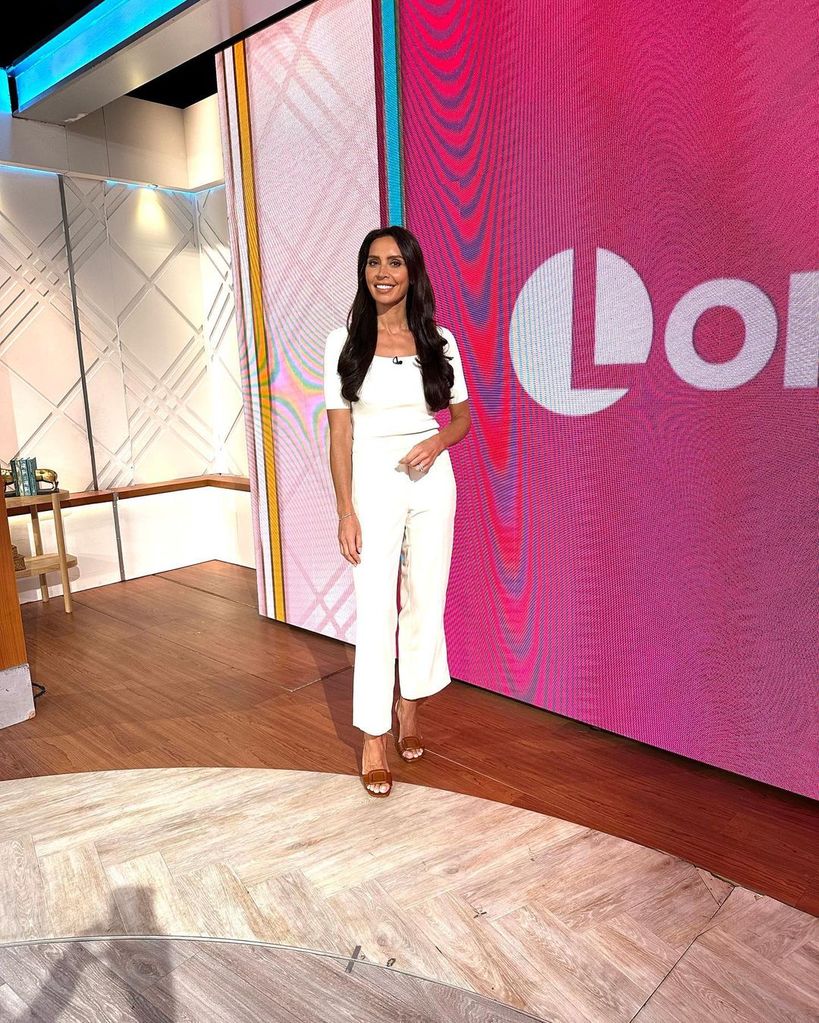 Christine Lampard amped up the glamour in a crisp white outfit to present Lorraine