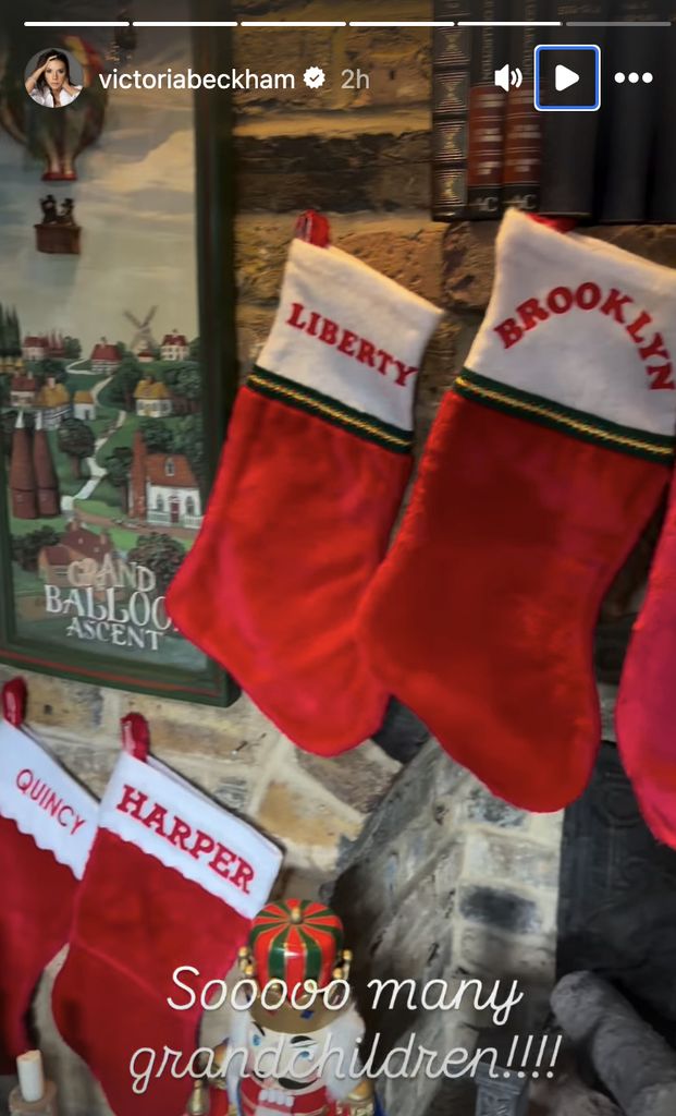 Victoria Beckham's parents' festive fireplace which includes Brooklyn's stocking