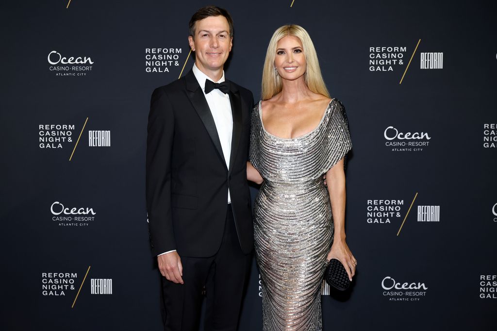 Jared Kushner in black tuxedo and Ivanka Trump in diamond dress at the Michael Rubin REFORM Alliance Casino Night Event 