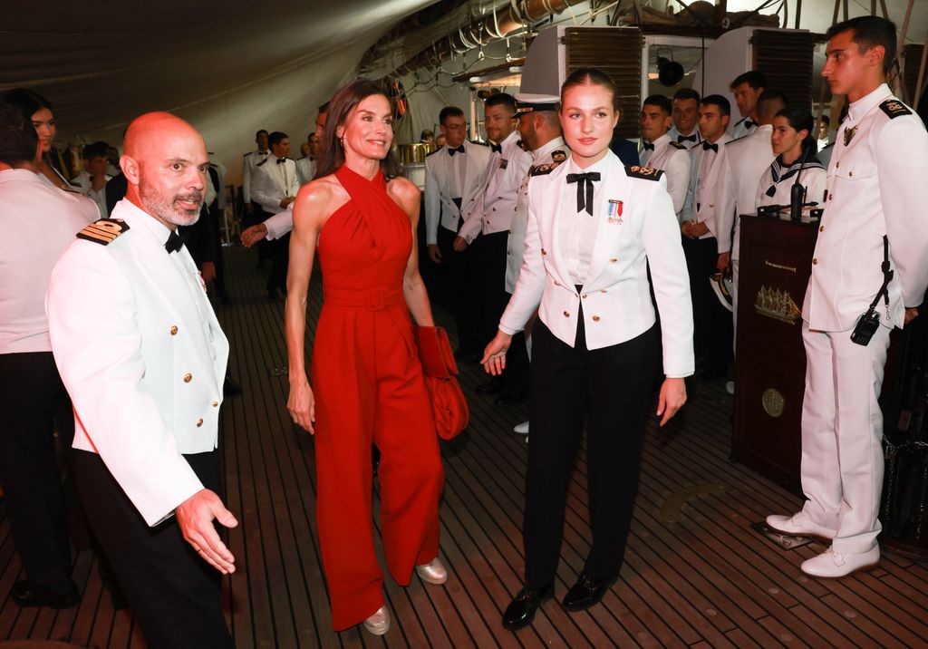 Queen Letizia wore red for the reception on board
