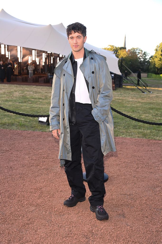 Tom Blyth arrives at the Burberry Summer 2026 show during London Fashion Week on September 22, 2025 in London, England