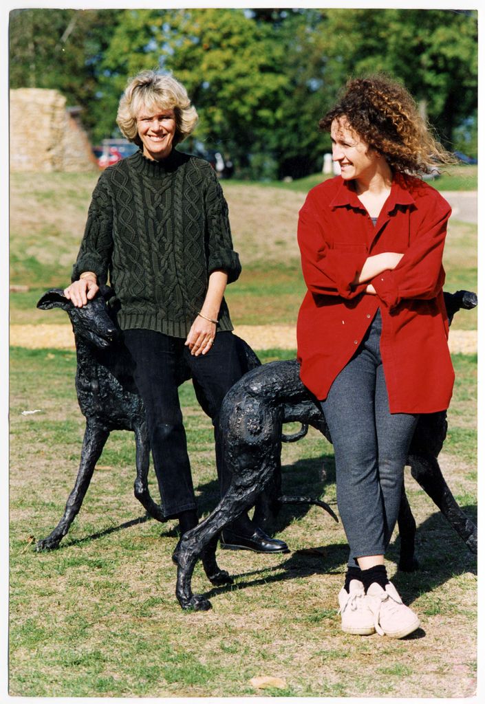 Camilla Parker Bowles wearing a green knit jumper in 1995